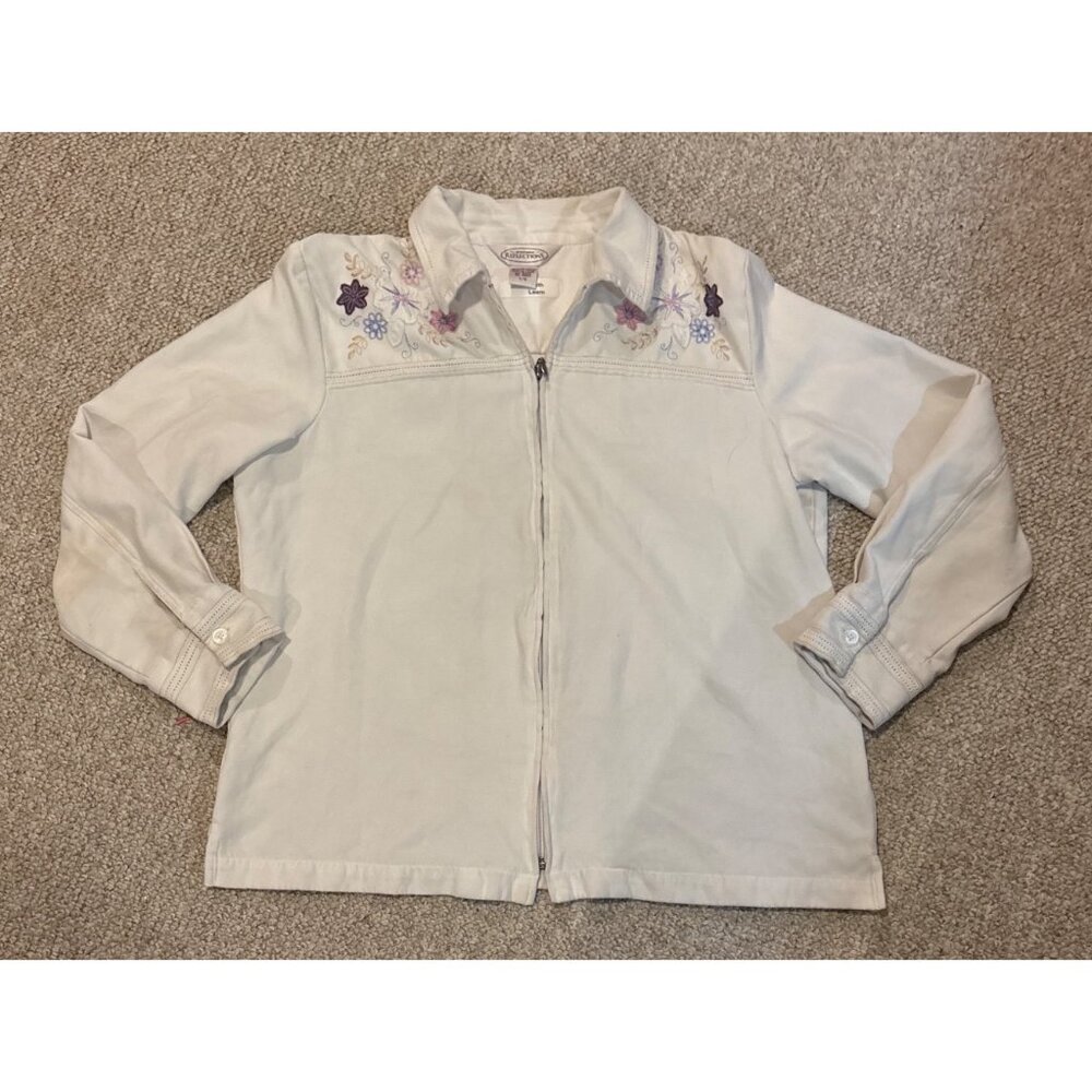 Northern Reflections Light Jacket Womens Lg Floral Embroidery White Full Zip Sof
